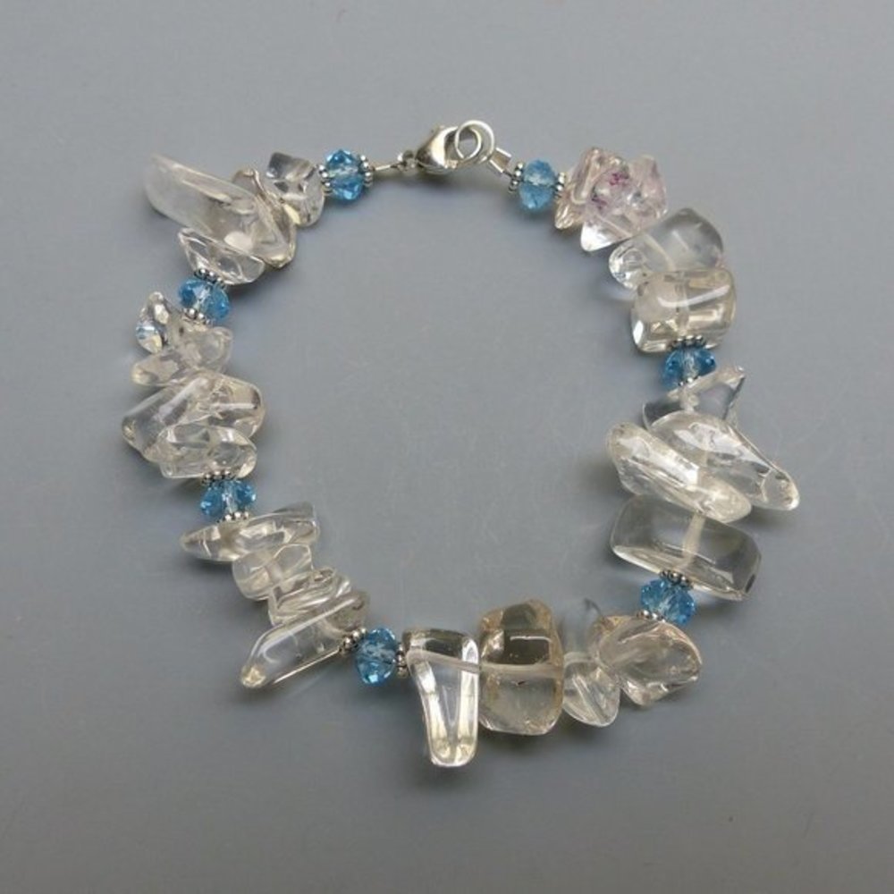 Chunky Clear quartz and Blue Crystal Beaded Bracelet